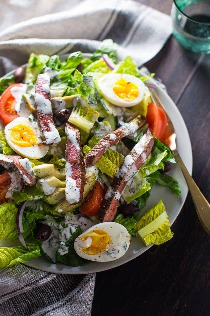 Whole30 Steak Salad Steakhouse Style. This Whole30 salad is stacked with protein and flavor, and you'll keep this in your paleo salad rotation!