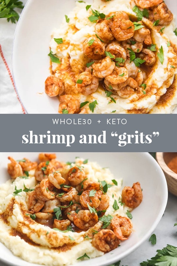 Healthy shrimp and grits (Whole30, paleo, keto) Pinterest image