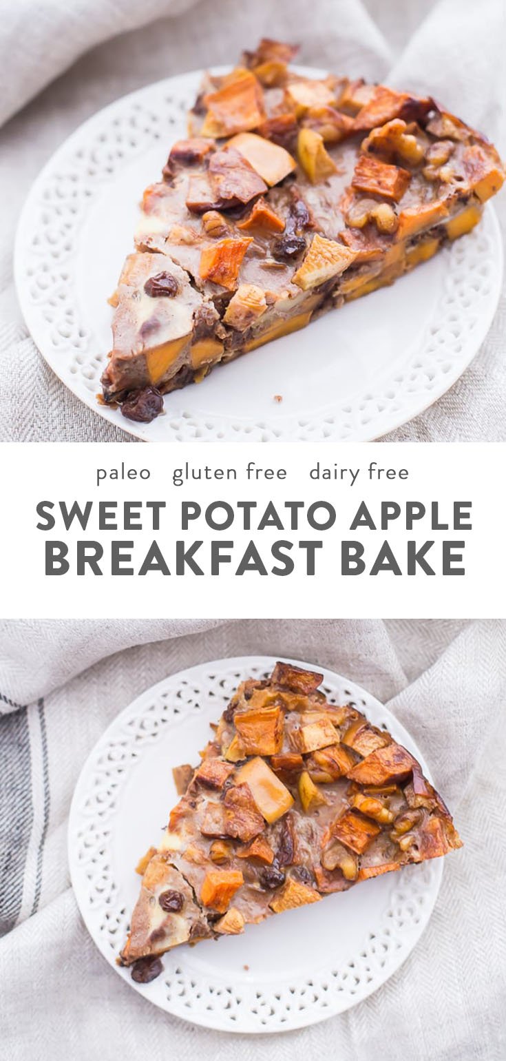 This Whole30 pumpkin breakfast bake is an autumn dream! With sweet potatoes, apples, pumpkin, pumpkin spice, walnuts, vanilla bean, and plenty of eggs for protein, you'll fall head over heels in love with this Whole30 breakfast bake. Pretty sure this Whole30 pumpkin breakfast bake could save a soul or two on a round, and it might just become your favorite Whole30 breakfast bake altogether! #breakfast #paleo #glutenfree #cleaneating