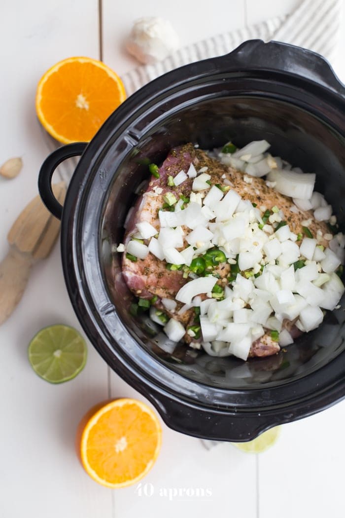Pork loin with other ingredients in the slow cooker