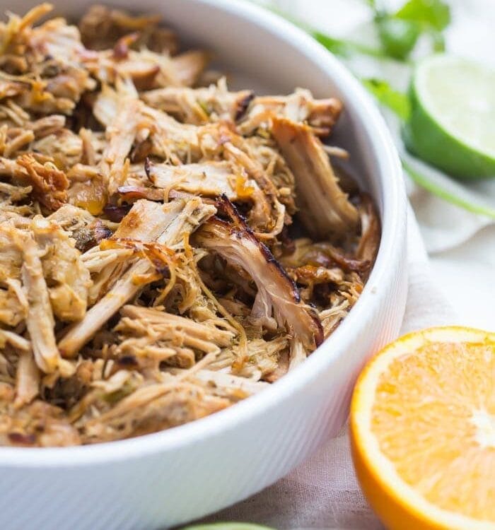 Paleo carnitas made from pork tenderloin in the Crockpot. These paleo carnitas are made with pork tenderloin in the Crockpot for a super easy Whole30 dinner. Pork tenderloin makes these paleo carnitas super budget-friendly, and they're full of flavor, making them perfect for a Chipotle copycat Whole30 carnitas bowl like you'd get at Chipotle!