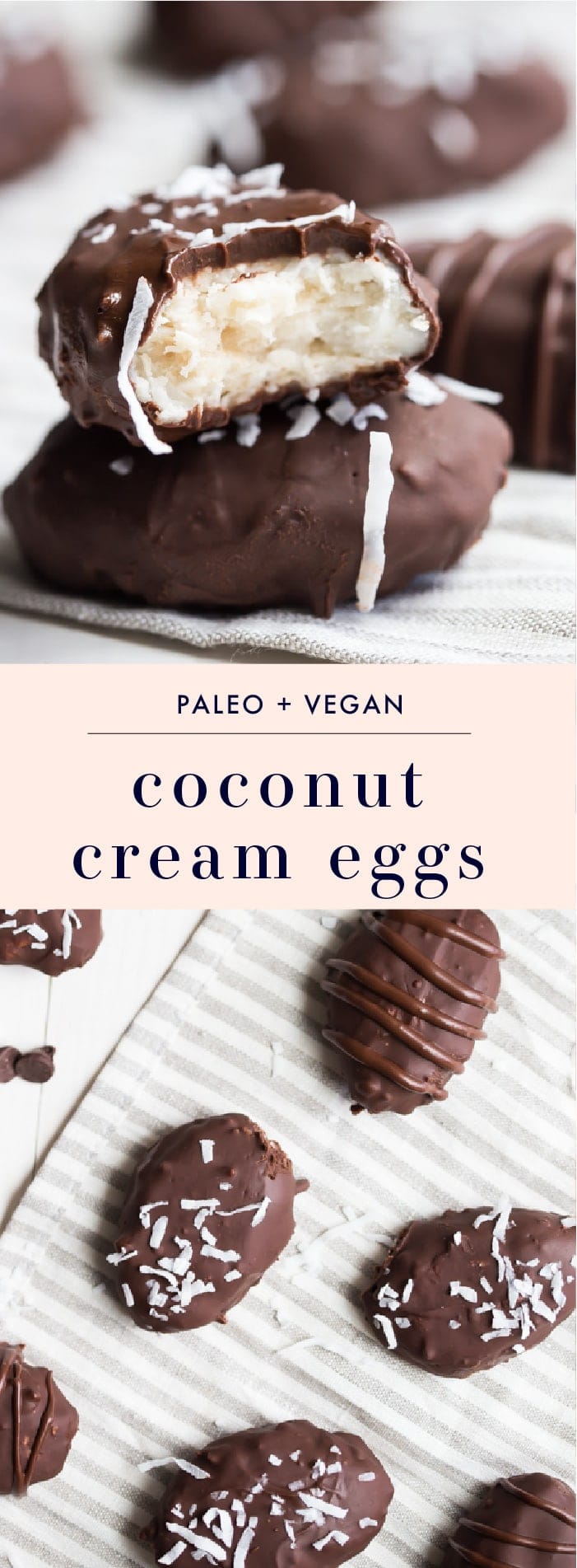 These paleo coconut cream eggs are the perfect paleo Easter treats. Rich and sweet, these vegan Easter eggs are made with only healthy ingredients. Easter is definitely better with paleo coconut cream eggs, right? You'll love these paleo Easter treats because they're simple but delicious!