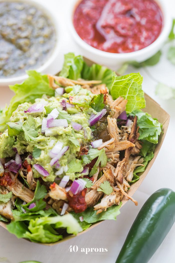 This Chipotle copycat Whole30 carnitas bowl is a take on the Whole30 Chipotle favorite and is a fantastic Whole30 dinner, especially for warmer weather! I just can't think of a better way to eat Whole30 Mexican food. Sorry, Chipotle!