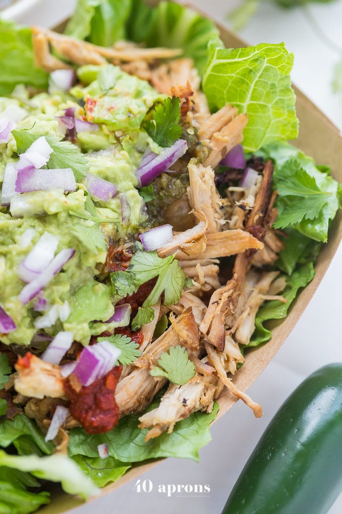 This Chipotle copycat Whole30 carnitas bowl is a take on the Whole30 Chipotle favorite and is a fantastic Whole30 dinner, especially for warmer weather! I just can't think of a better way to eat Whole30 Mexican food. Sorry, Chipotle!