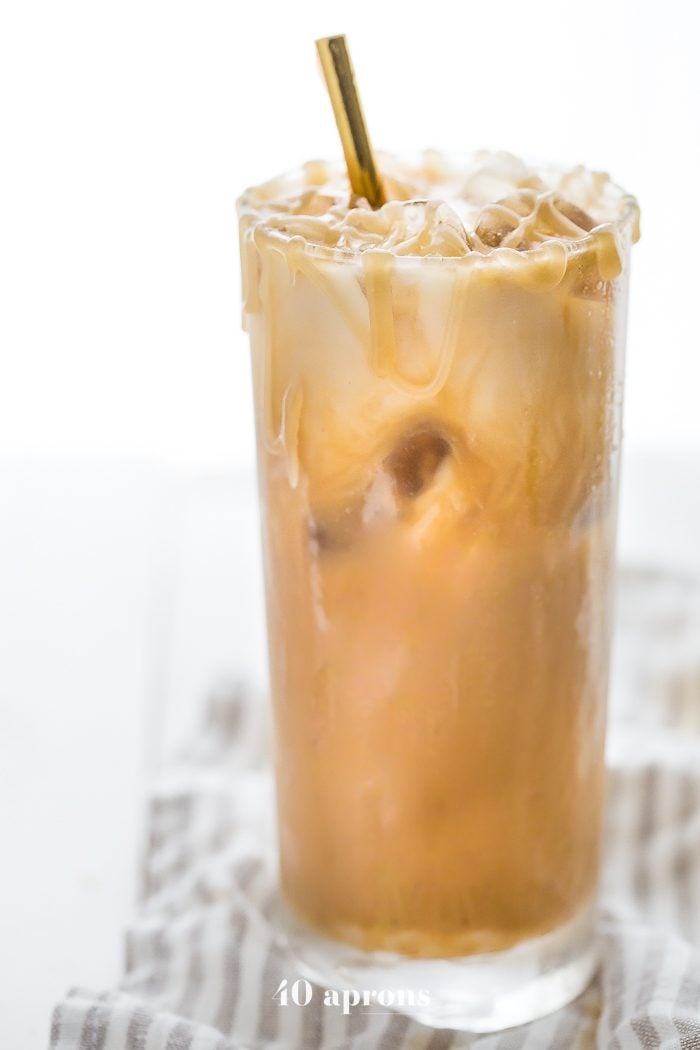 This paleo iced caramel macchiato is so rich and refreshing without any dairy or refined sugar! Using cold brew for a smooth taste means this paleo iced caramel macchiato is easy to make at home. The perfect vegan iced caramel macchiato for all summer long!