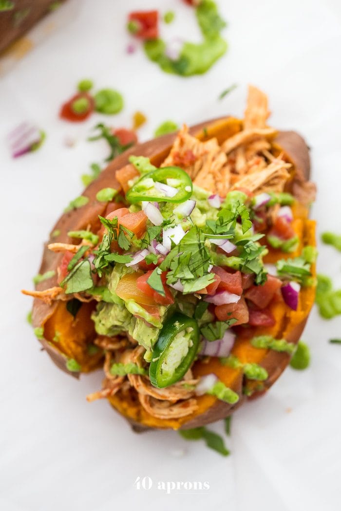 Instant pot stuffed sweet potato, a view from above 