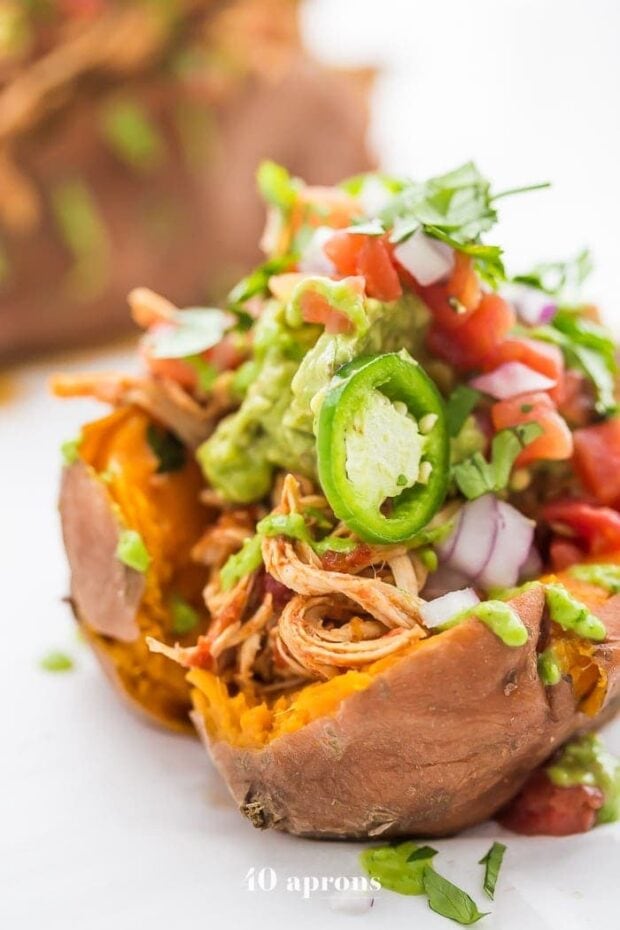Mexican Chicken Stuffed Sweet Potatoes (Whole30, Paleo, Instant Pot)