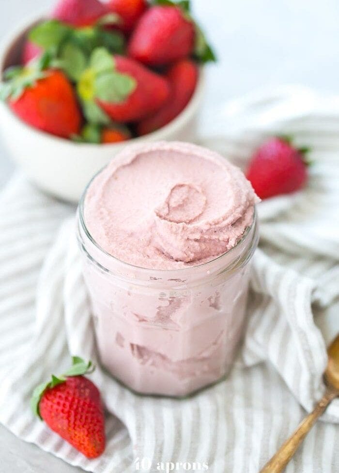 This strawberry coconut butter is rich, creamy, and fruity. You'll want a jar of this Whole30 coconut butter in your fridge all summer long! Made with only 2 ingredients, it only takes a few minutes to come together, and you'll fall in love with this Whole30 coconut butter. Promise!
