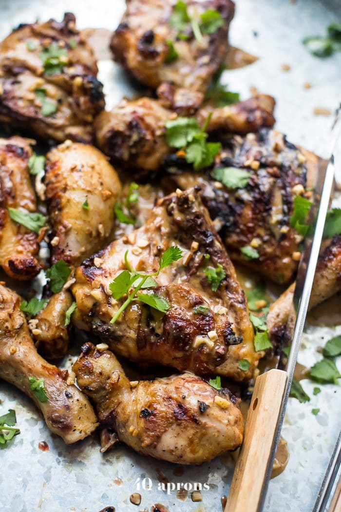 This grilled peanut-free chicken satay tastes just like the Thai classic but without any peanuts. It comes together quickly and won't heat up the kitchen, making it bound to be one of your favorite grilled paleo or grilled Whole30 recipes. This peanut-free chicken satay is stinkin' delicious!