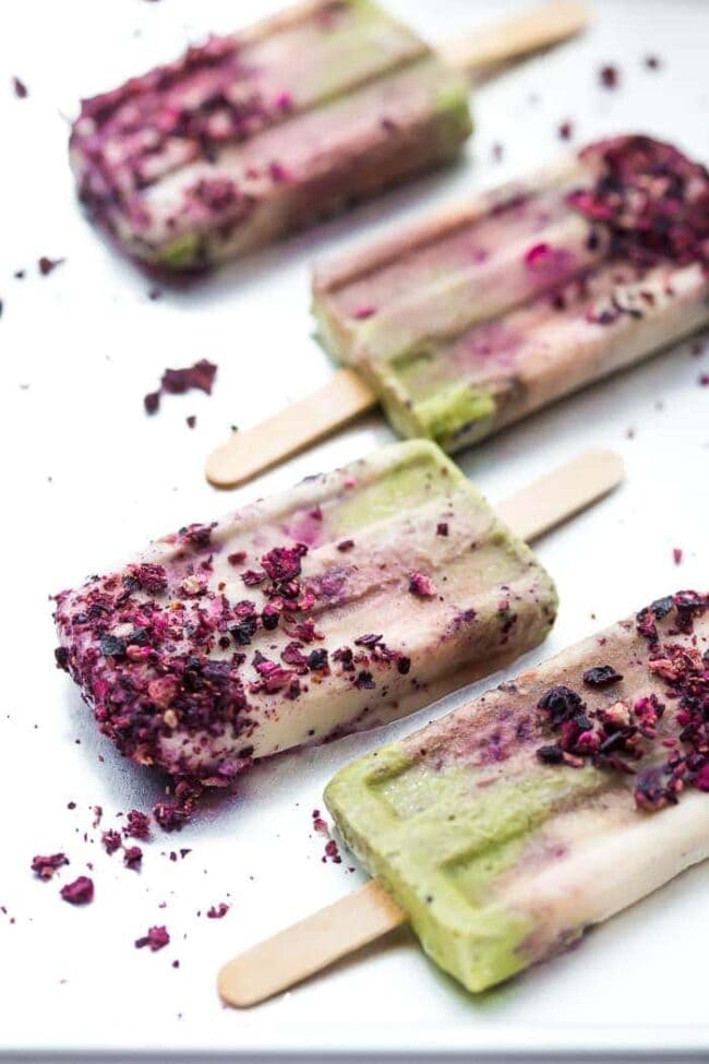 Mermaid Popsicles: Matcha Roasted Blackberry Paleo Popsicles (Vegan)