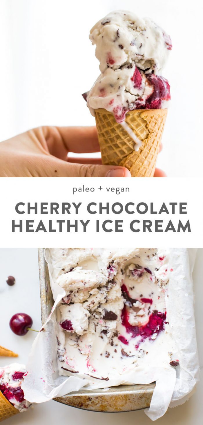 Paleo chocolate chip ice cream in a cone and in a dish.