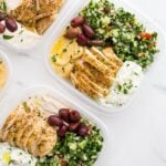Whole30 Greek salads in meal prep boxes