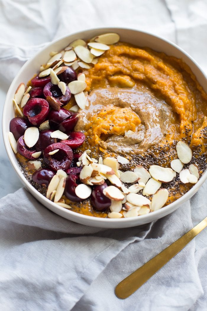 This sweet potato Whole30 breakfast bowl is the perfect Whole30 breakfast: quick and easy, a bit naturally sweet, packed with protein, fiber, and healthy fats. It's strangely delicious, considering how simple of a recipe it is! This sweet potato Whole30 breakfast bowl uses a banana and a couple eggs to generate some serious sticking power, and you'll love how quickly this Whole30 breakfast bowl comes together. Super versatile, too!