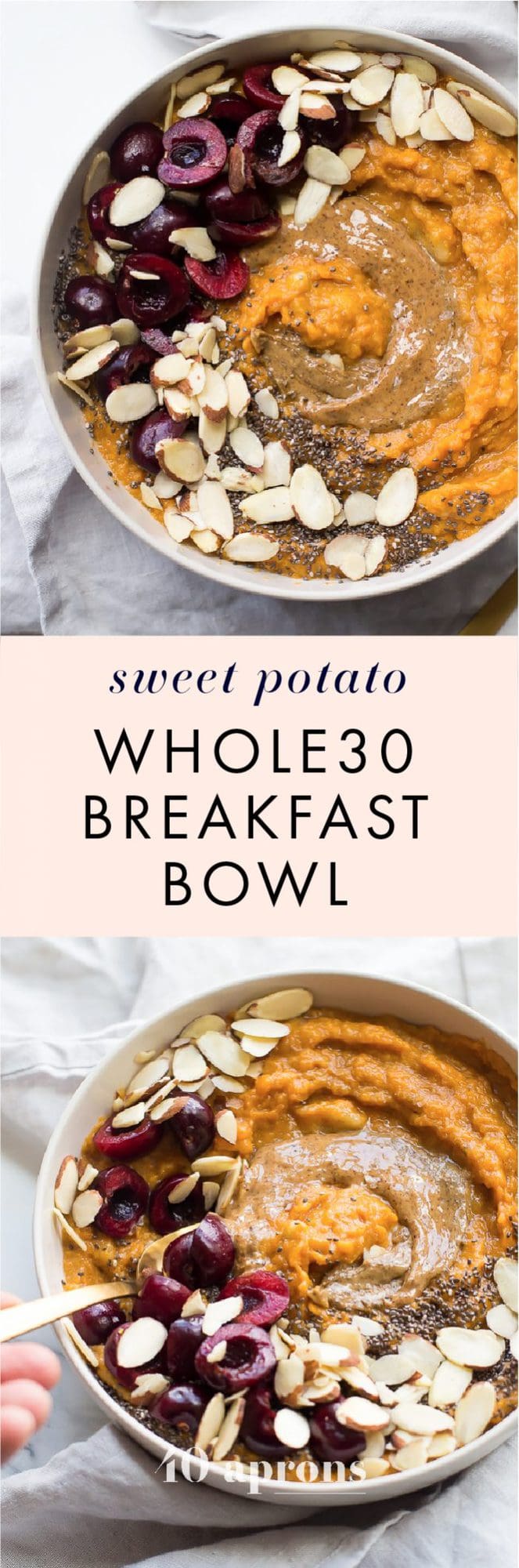 This sweet potato Whole30 breakfast bowl is the perfect Whole30 breakfast: quick and easy, a bit naturally sweet, packed with protein, fiber, and healthy fats. It's strangely delicious, considering how simple of a recipe it is! This sweet potato Whole30 breakfast bowl uses a banana and a couple eggs to generate some serious sticking power, and you'll love how quickly this Whole30 breakfast bowl comes together. Super versatile, too!