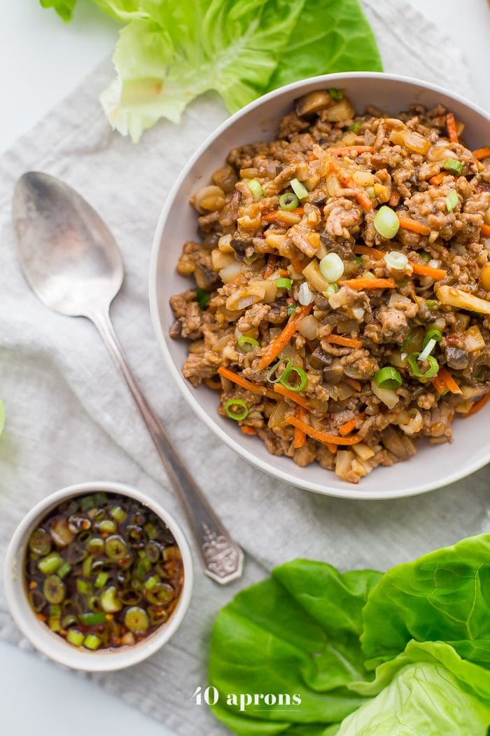 Bowl of healthy PF Changs lettuce wraps filling