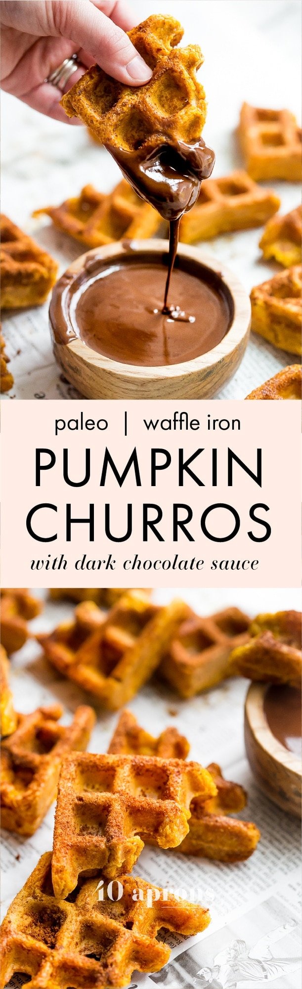 Paleo Pumpkin Churros With Dark Chocolate Sauce Made In Waffle Iron