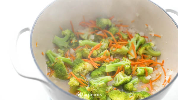 Simmer broccoli and carrots until tender