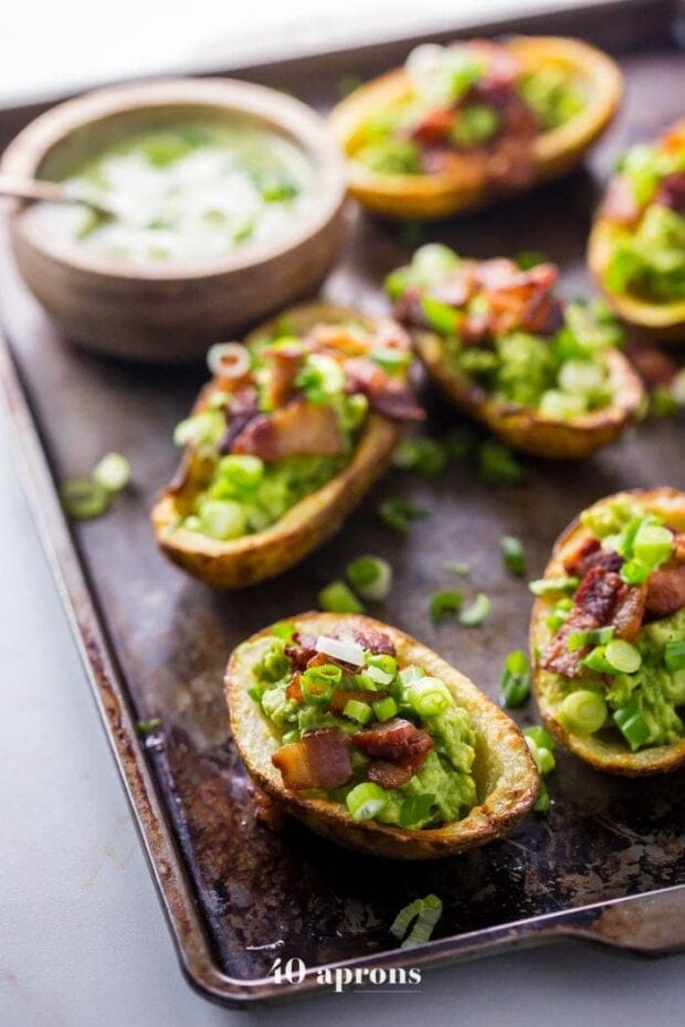 Paleo Potato Skins with Guacamole and Bacon (Whole30, Instant Pot, Dairy-Free)