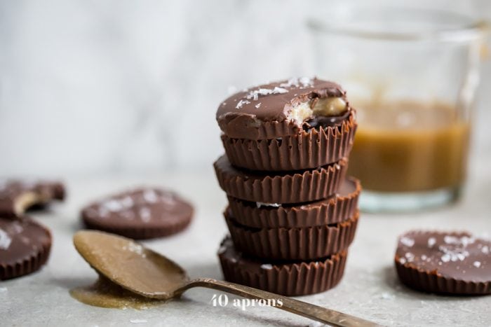 These paleo chocolate cups with caramel are rich and stuffed with a quick but delicious caramel (made in the Instant Pot!). These paleo chocolate cups with caramel are the perfect healthy candy, and I don't know anyone who wouldn't like a couple of these paleo chocolate cups with caramel for Halloween. Easy but impressive! 