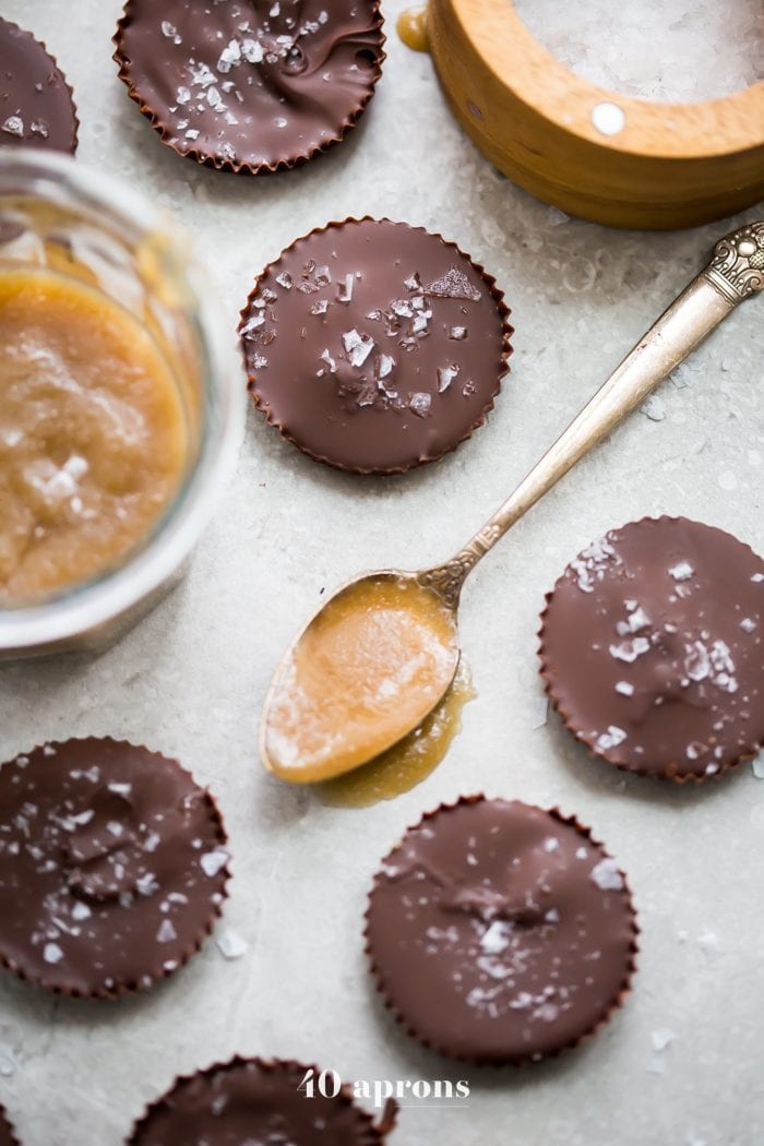These paleo chocolate cups with caramel are rich and stuffed with a quick but delicious caramel (made in the Instant Pot!). These paleo chocolate cups with caramel are the perfect healthy candy, and I don't know anyone who wouldn't like a couple of these paleo chocolate cups with caramel for Halloween. Easy but impressive! 
