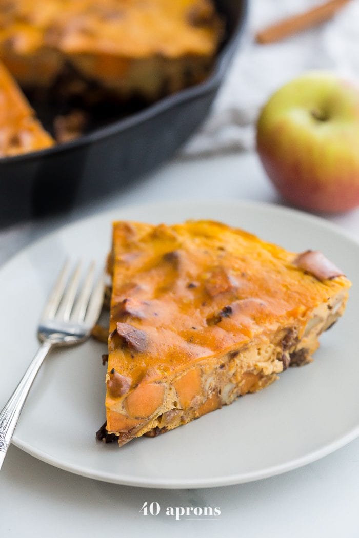 This Whole30 pumpkin breakfast bake is an autumn dream! With sweet potatoes, apples, pumpkin, pumpkin spice, walnuts, vanilla bean, and plenty of eggs for protein, you'll fall head over heels in love with this Whole30 breakfast bake. Pretty sure this Whole30 pumpkin breakfast bake could save a soul or two on a round, and it might just become your favorite Whole30 breakfast bake altogether!