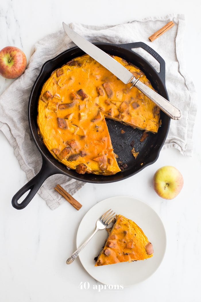 This Whole30 pumpkin breakfast bake is an autumn dream! With sweet potatoes, apples, pumpkin, pumpkin spice, walnuts, vanilla bean, and plenty of eggs for protein, you'll fall head over heels in love with this Whole30 breakfast bake. Pretty sure this Whole30 pumpkin breakfast bake could save a soul or two on a round, and it might just become your favorite Whole30 breakfast bake altogether!