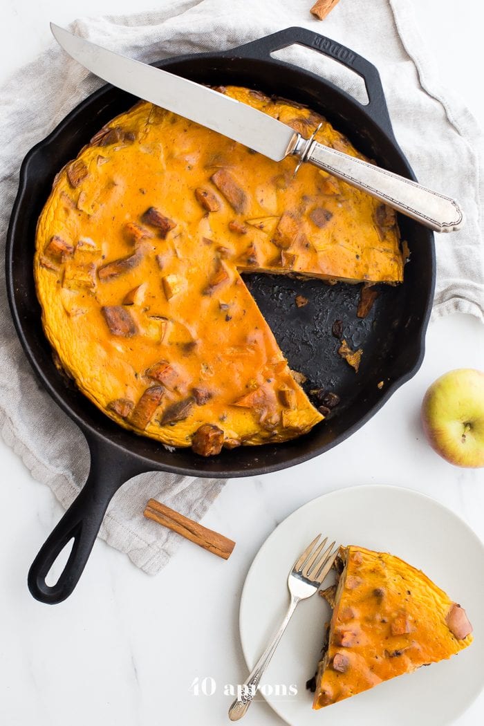 This Whole30 pumpkin breakfast bake is an autumn dream! With sweet potatoes, apples, pumpkin, pumpkin spice, walnuts, vanilla bean, and plenty of eggs for protein, you'll fall head over heels in love with this Whole30 breakfast bake. Pretty sure this Whole30 pumpkin breakfast bake could save a soul or two on a round, and it might just become your favorite Whole30 breakfast bake altogether!