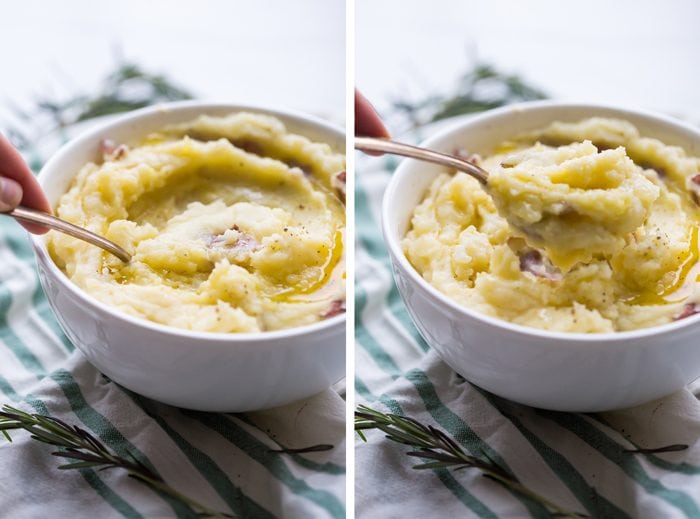 These Whole30 Instant Pot mashed potatoes with garlic and herbs are a Whole30 Thanksgiving dream: rich, creamy, garlicky, and so easy. These Whole30 Instant Pot mashed potatoes are a must for any paleo Thanksgiving table or Whole30 Thanksgiving table, and they'll become your favorite paleo Instant Pot mashed potatoes recipe for sure!