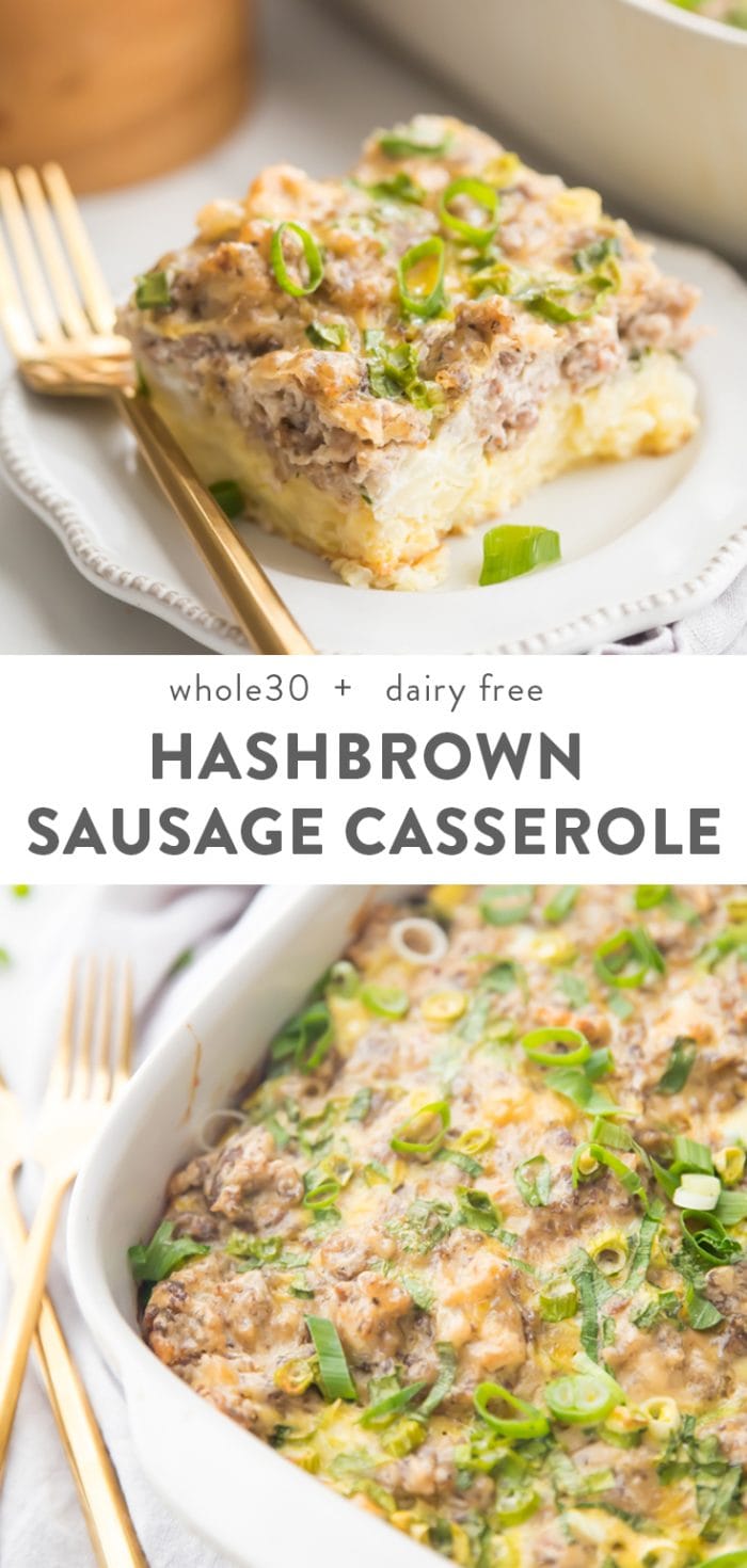 Whole30 Hash Brown and Sausage Breakfast Casserole (Dairy-Free, Gluten-Free) Pinterest image