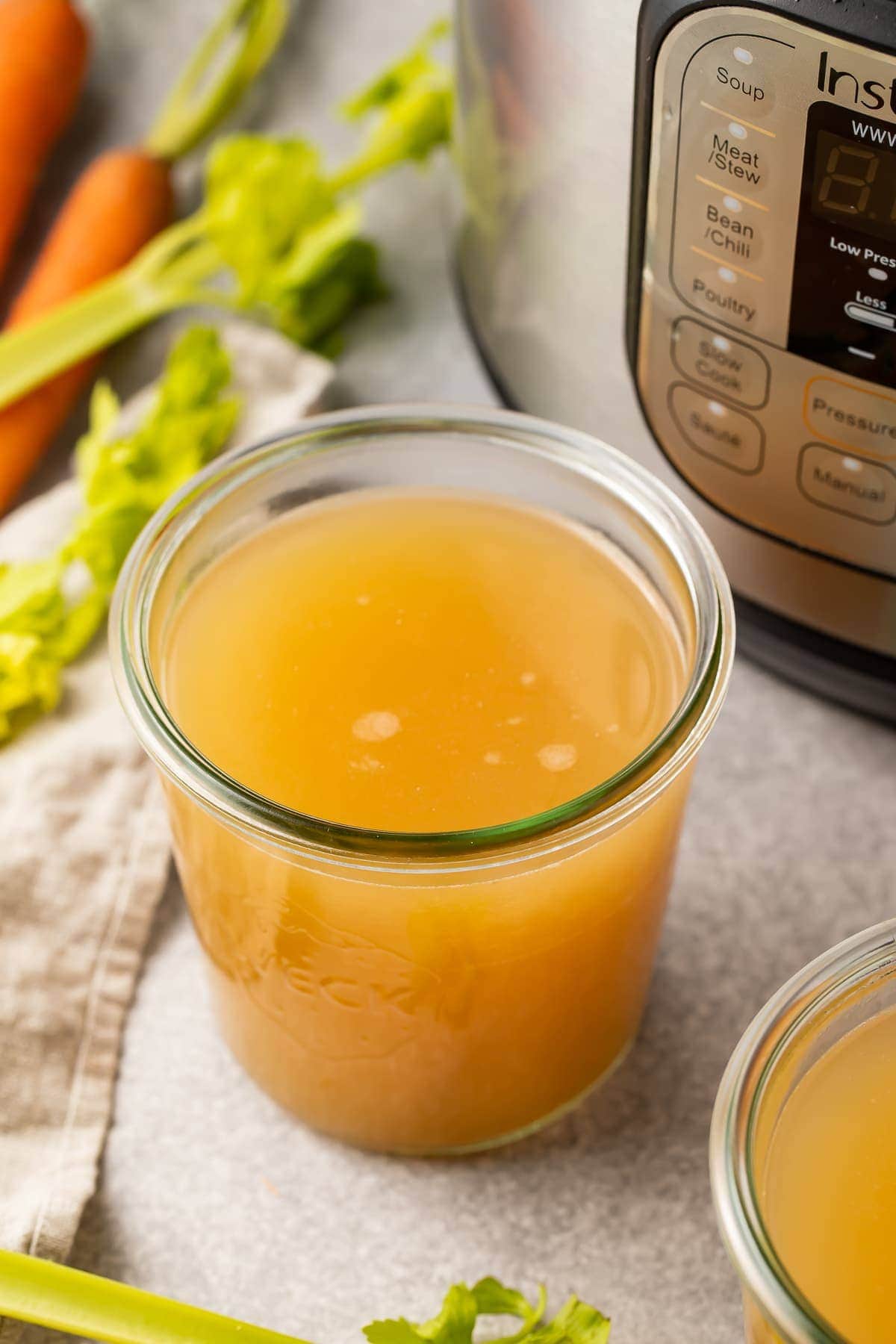 Glass jar of Instant Pot bone broth