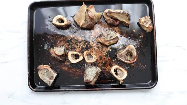 Roasted marrow bones on a sheet pan
