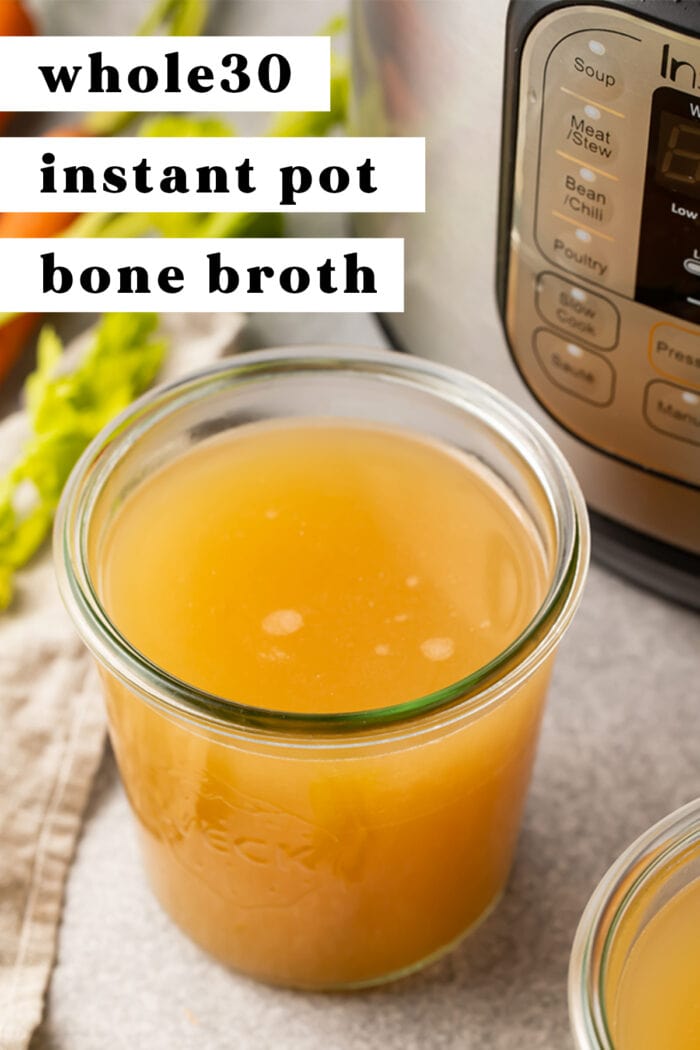 Pin graphic for Instant Pot bone broth that gels