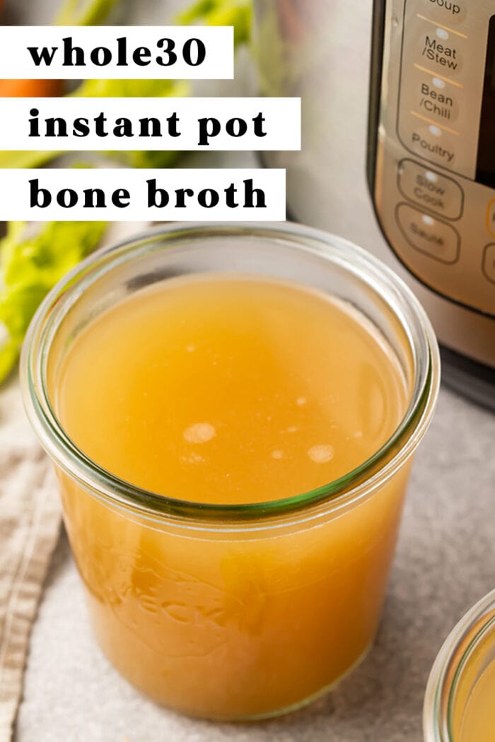 Pin graphic for Instant Pot bone broth that gels