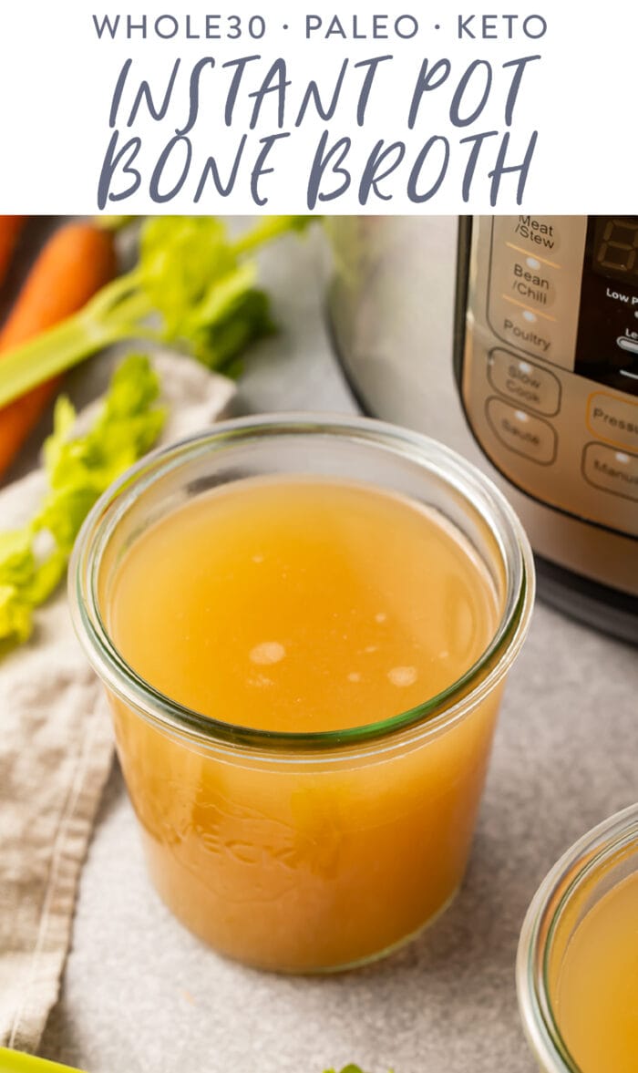 Pin graphic for Instant Pot bone broth that gels