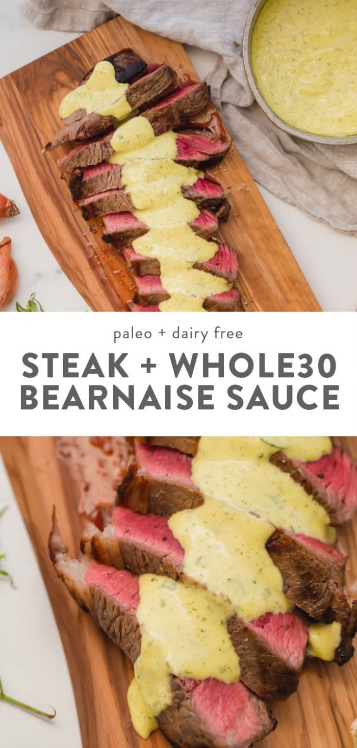 Medium-rare Whole30 steak with Whole30 béarnaise sauce