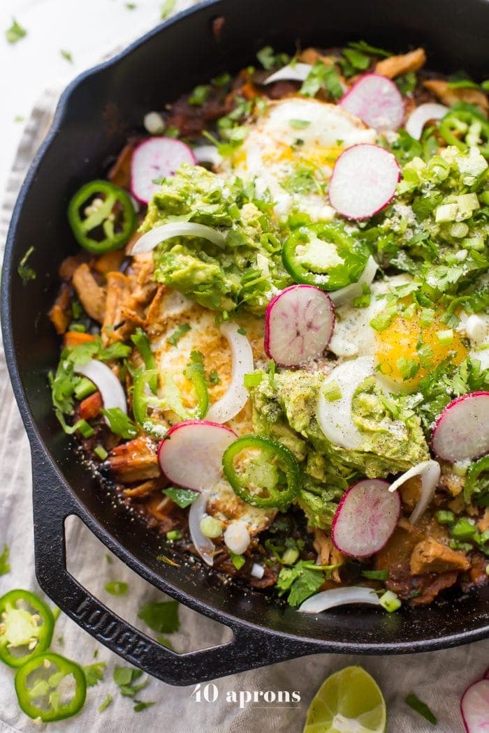Whole30 chilaquiles with carnitas and sweet potatoes (Whole30 Mexican recipes)
