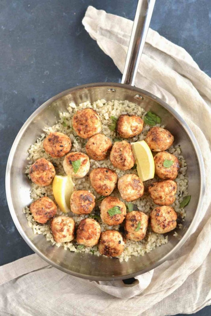 Carrot meatballs with mint cauliflower rice