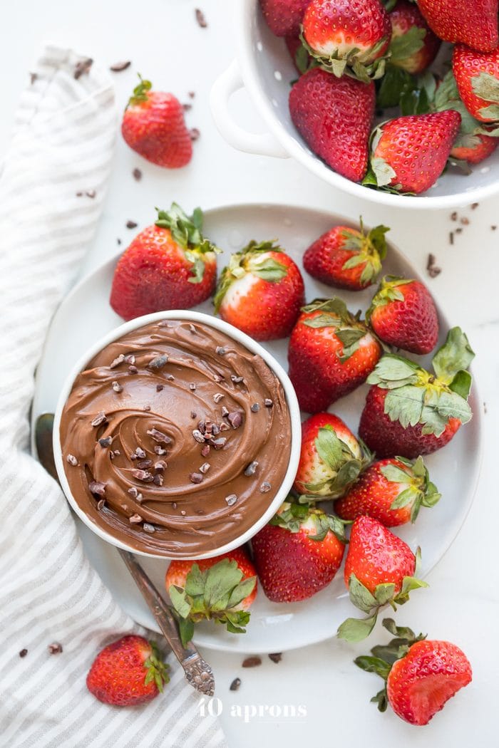 Paleo chocolate mousse dip with strawberries