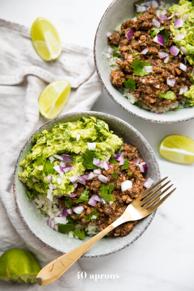 Whole30 Chipotle Beef & Avocado Bowls (Paleo Sofritas Copycat)