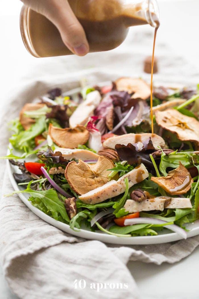 Whole30 Panera Fuji apple salad on plate with balsamic dressing
