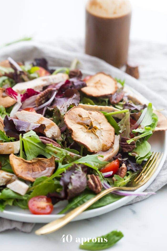 Whole30 Panera Fuji apple salad on plate with balsamic dressing