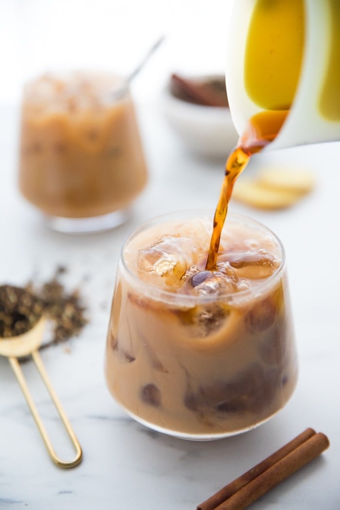 Cold brew pouring into vegan iced dirty chair