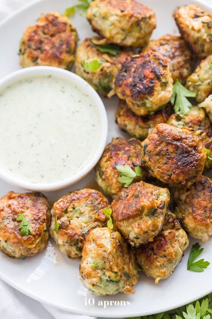 Whole30 chicken bacon ranch poppers with Whole30 dump ranch dressing