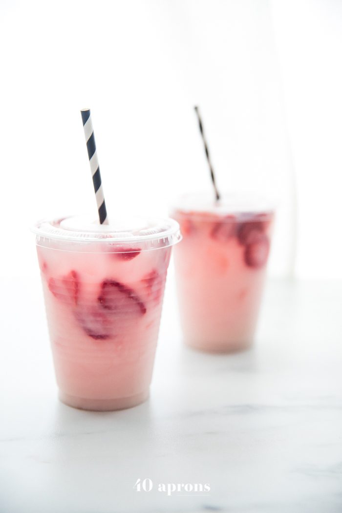 Healthy "pink drink" strawberry refreshers for a Whole30 picnic