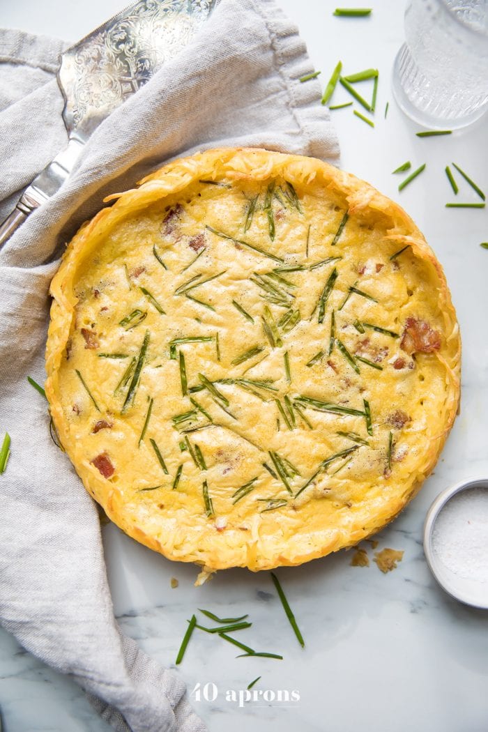 Whole30 quiche lorraine with hash brown crust