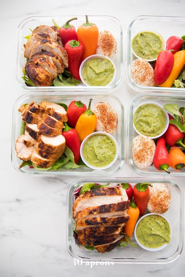Containers of healthy Mexican chicken meal prep
