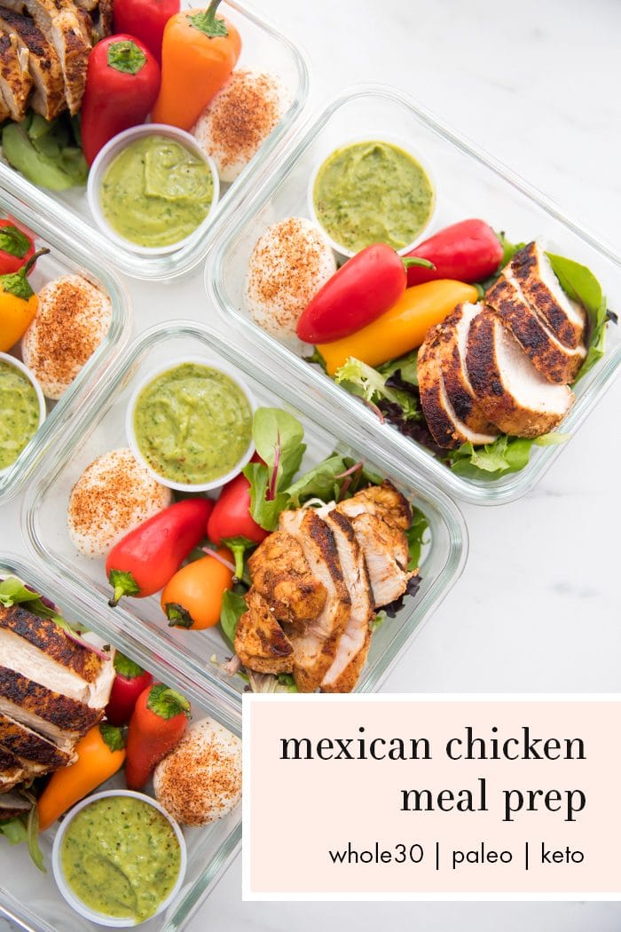 Containers of healthy Mexican chicken meal prep