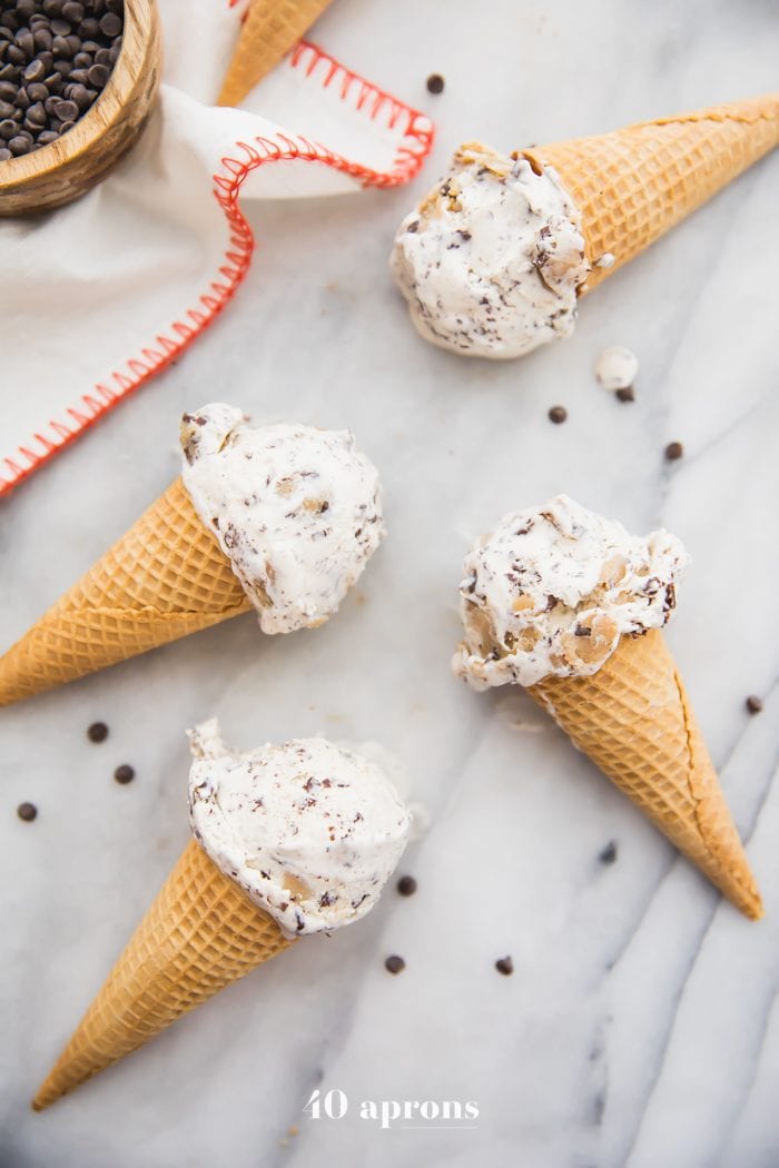 Cones of paleo cookie dough ice cream