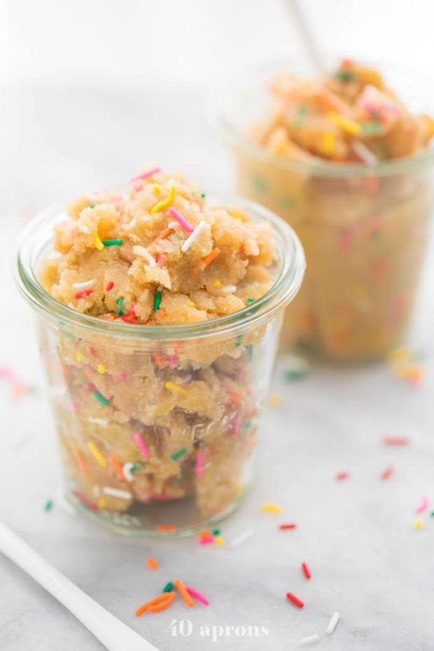 Healthy paleo and vegan birthday cake batter in jars