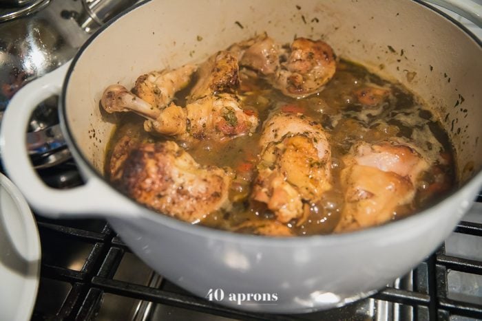 Braise chicken until cooked through